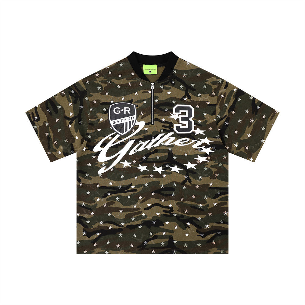 T-shirt camo star-print short-sleeve with G&R Gather logo by eprolo.