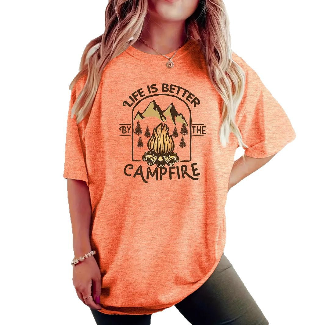 T-shirt de camping imprimé à manches courtes