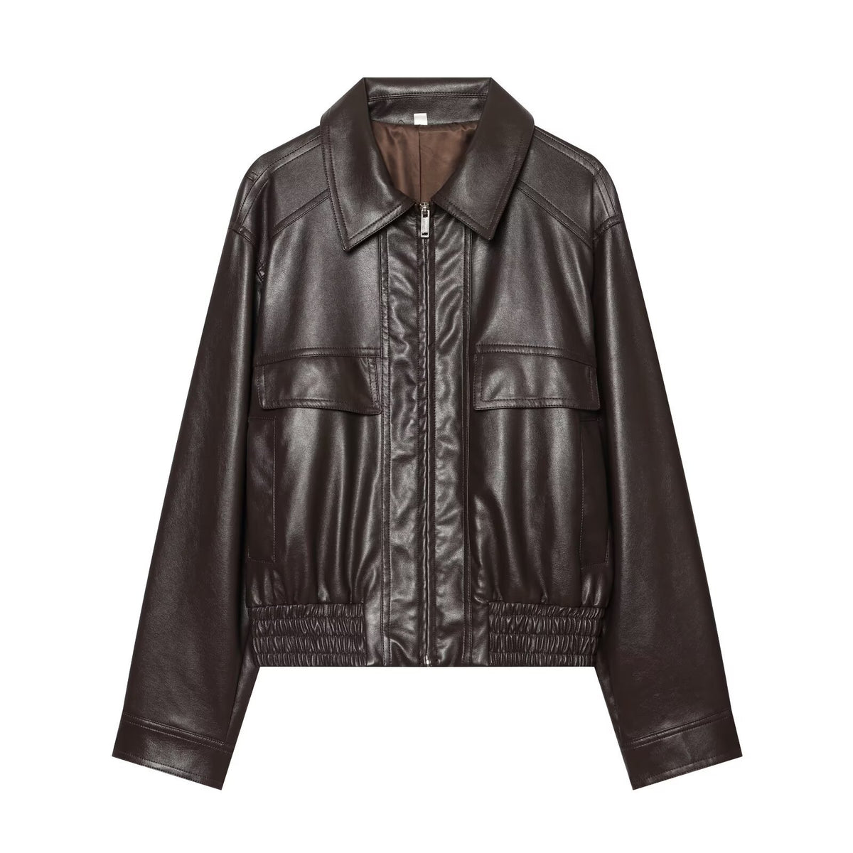 Zipper corridor shaped PU imitation leather jacket for women