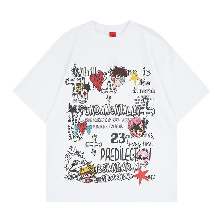 Camiseta de manga corta con estampado de esqueleto de dibujos animados