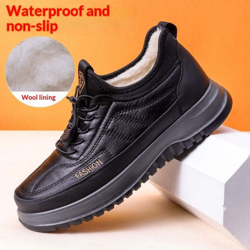 Sheep Wool Fleece-Lined Cotton Shoes, black sneakers with rugged sole