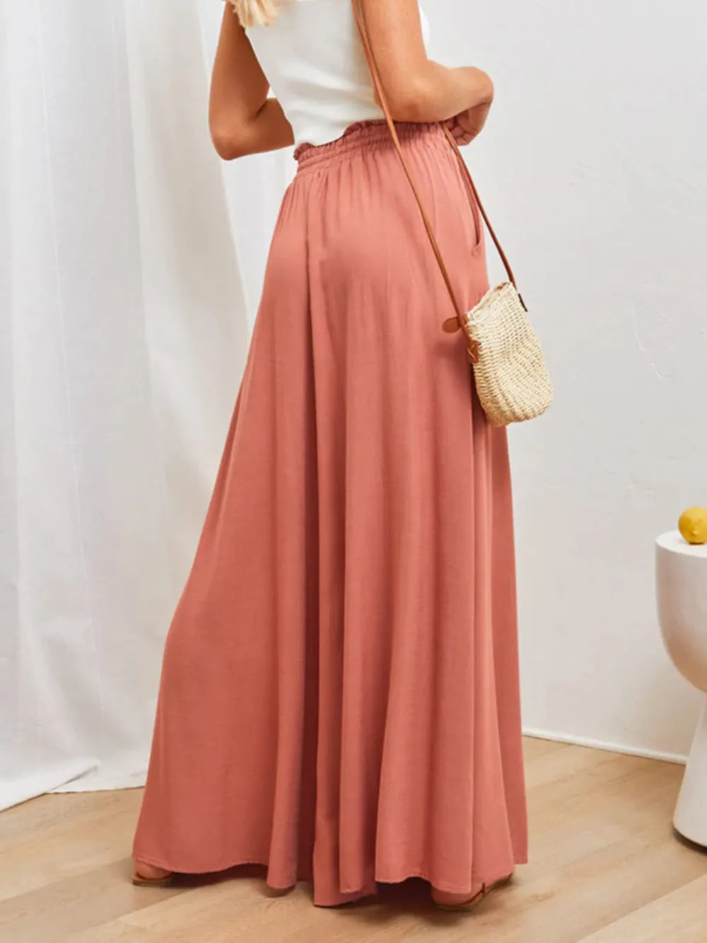 High waist wide-leg Palazzo pants by Trendsi in peach with pockets.
