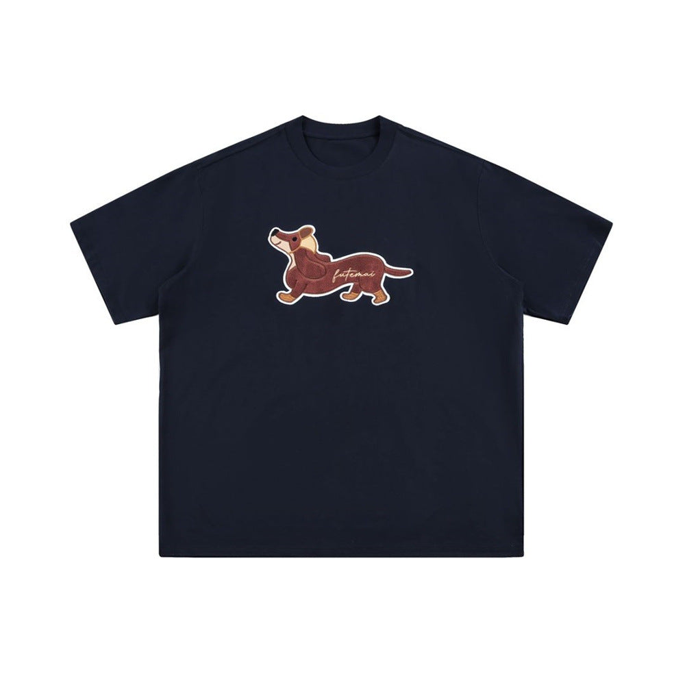 Chemise brodée chien 100 % coton manches courtes