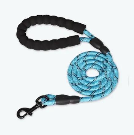 Pet Supplies Reflective Dog Leash by AdTec; blue braided rope with black handle and metal clip.