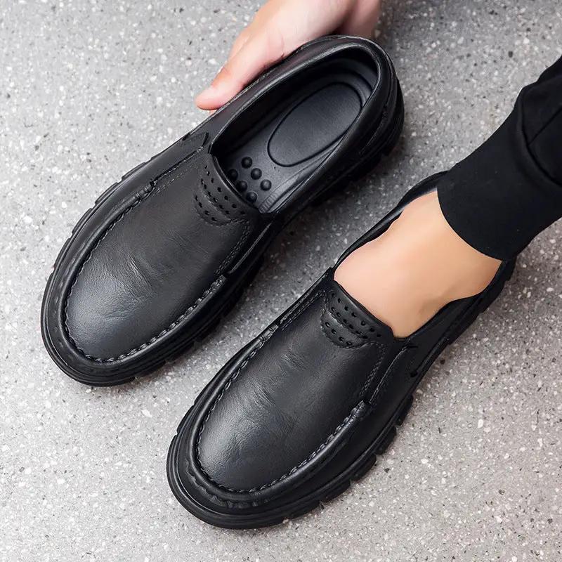 Velora lightweight slip-on leather shoes for men by eprolo, black with a chunky sole