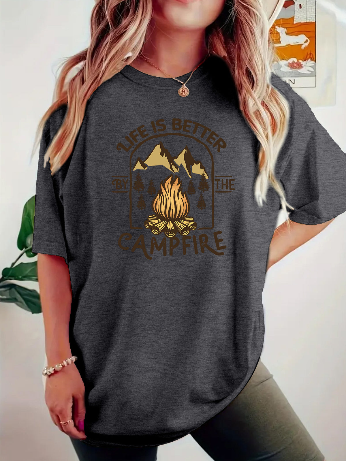 T-shirt de camping imprimé à manches courtes