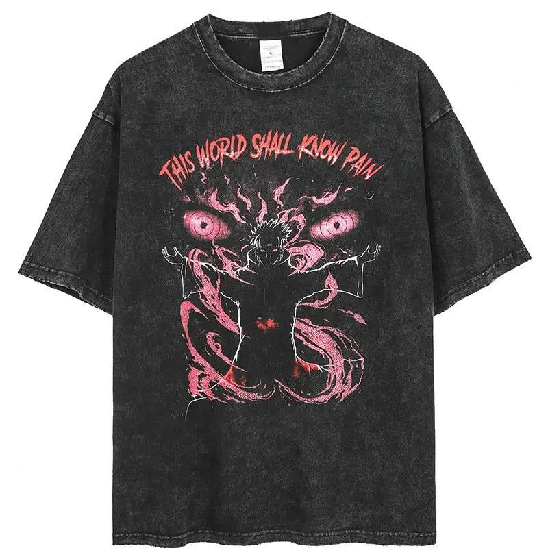 T-shirt motif anime Naruto Harajuku délavé