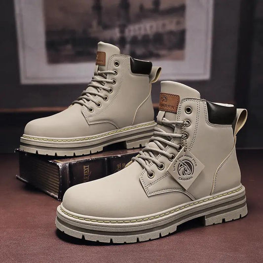 Heritage Premium Vintage Leather Plus Size Worker Boots by AdTec, beige rugged work boots