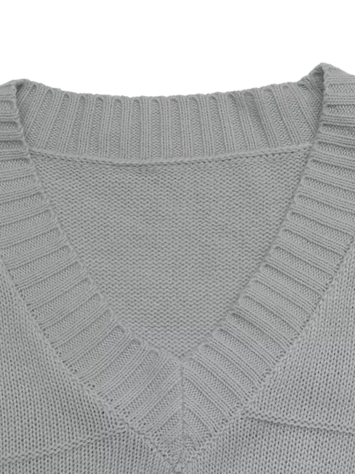 Soft V-neck Dropped-Shoulder Lightweight Acrylic Knit Sweater in light gray