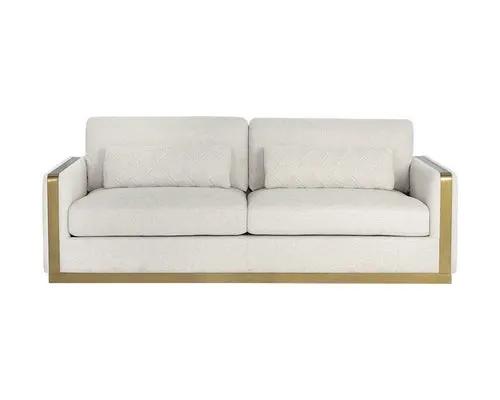 Lean Sofa Belfast Oatmeal by PrimeCanada.Store, oatmeal fabric with gold metal frame.