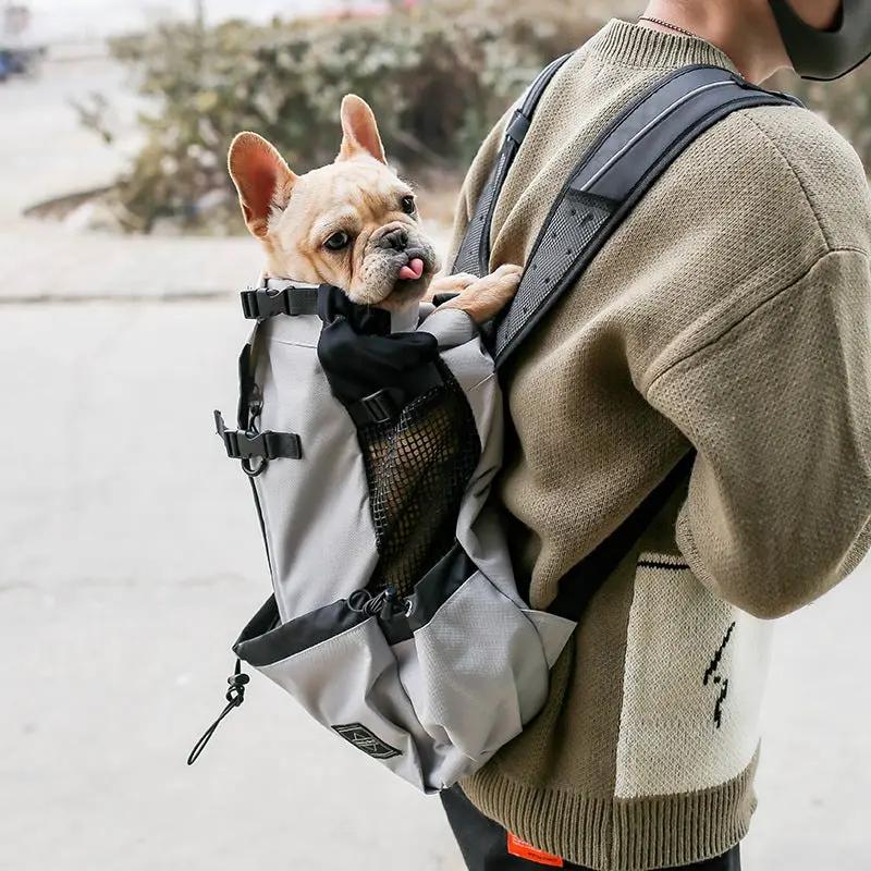Dog carrier backpack by AdTec in gray with mesh side pocket