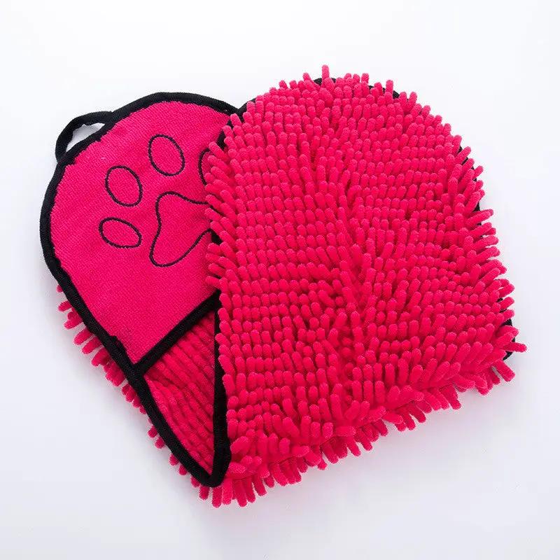 AdTec pink microfiber pet towel for dogs and cats with plush chenille, quick-dry bath towel