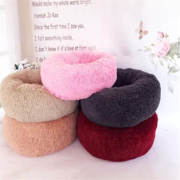 Round Long Hairy Autumn And Winter Nest Pad Cat Mattress, 5-pack, assorted plush colors