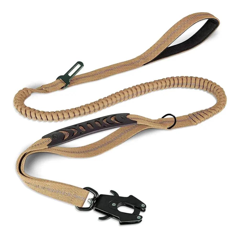 AdTec tan paracord dog leash with black buckle and metal clip