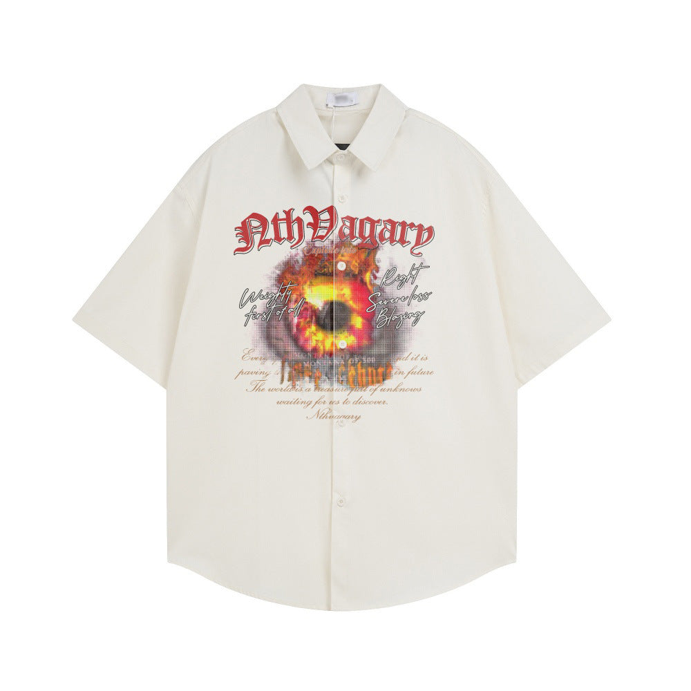 Gothic letter fireball printed short-sleeve shirt by eprolo in cream with a fiery graphic.