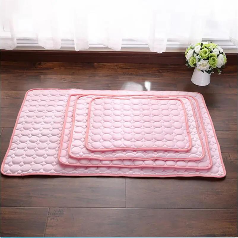 Pet cooling nest pad by AdTec, pink ice-silk quilted mat for dogs and cats, set of 3 sizes.
