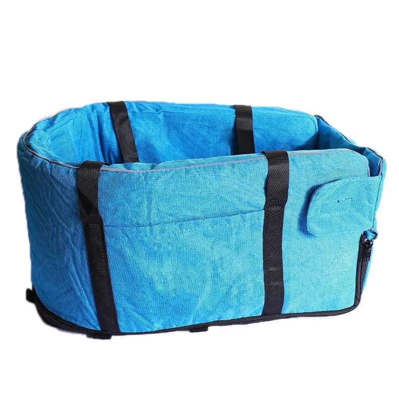 Outdoor Pet Kennel Four Seasons Universal by AdTec, blue fabric portable dog crate with black straps