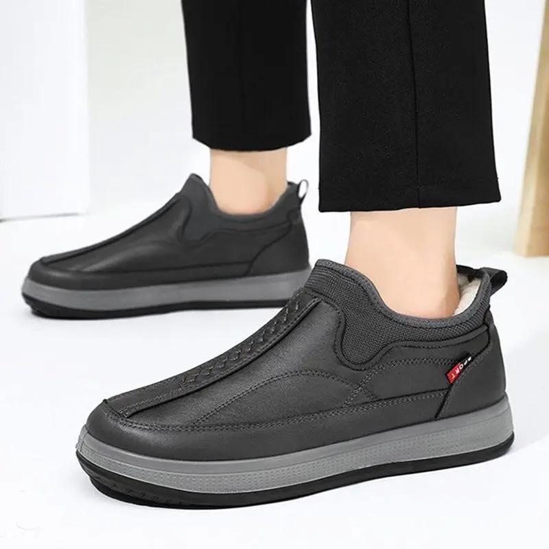 Aurelia Cozy Extra Thick Fleece-Lined Winter Boots by AdTec, pair of dark gray slip-on boots with thick light-gray sole