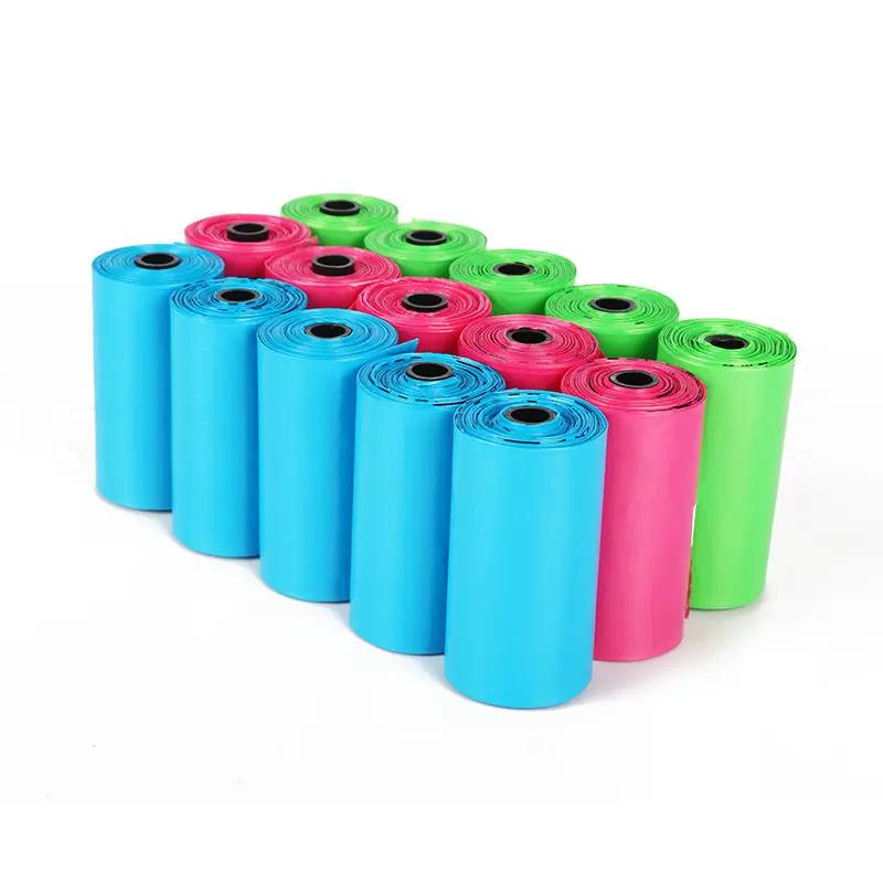 AdTec degradable dog poop bag rolls in blue, pink, and green