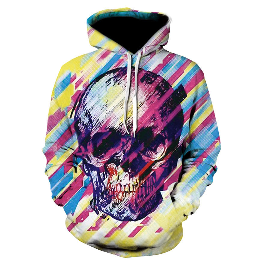 3D Digital Print Skull Hoodie by AdTec in bold multicolor abstract design