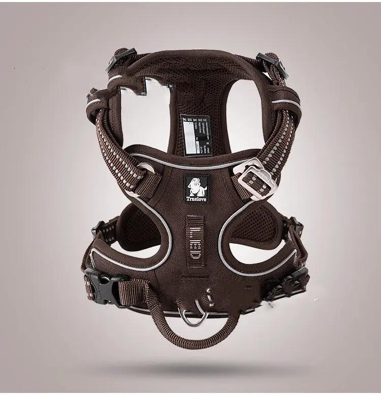 Vest-style dog harness by AdTec with rope traction, brown/black, padded straps.