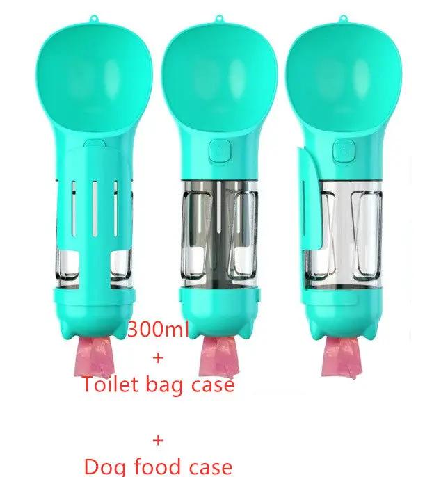 AdTec 3-in-1 turquoise pet water bottle with feeder bowl and bag storage, 3-pack 300ml each