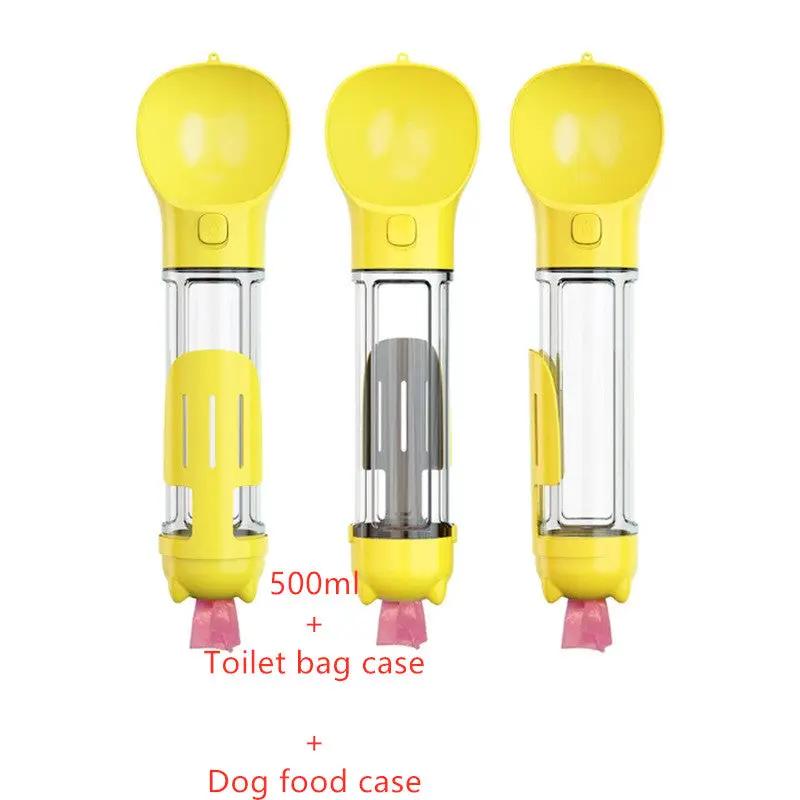 AdTec 3-in-1 pet water bottle feeder, yellow 500ml, portable with toilet bag case and dog food case (set of 3)