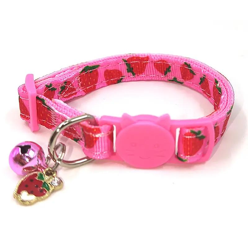 Cat collar pink strawberry-print with bell charm by AdTec