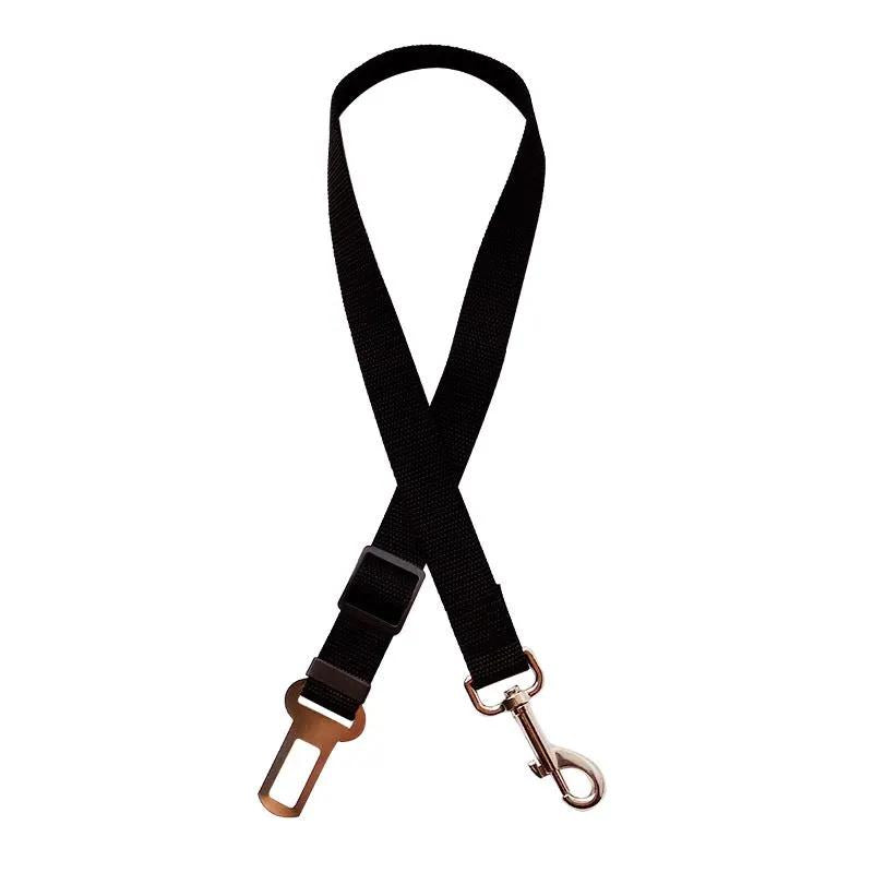 Adjustable pet car seat belt by AdTec, black fabric strap with metal clip