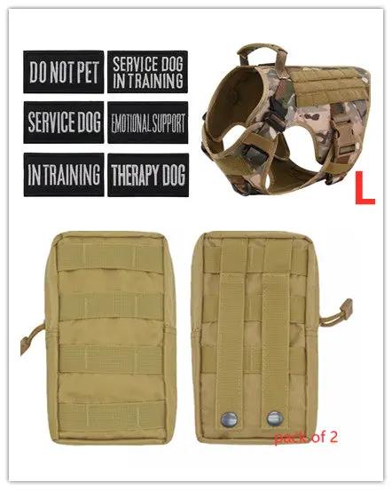 AdTec tactical dog harness in tan for German Shepherd, adjustable with MOLLE webbing and top handle.