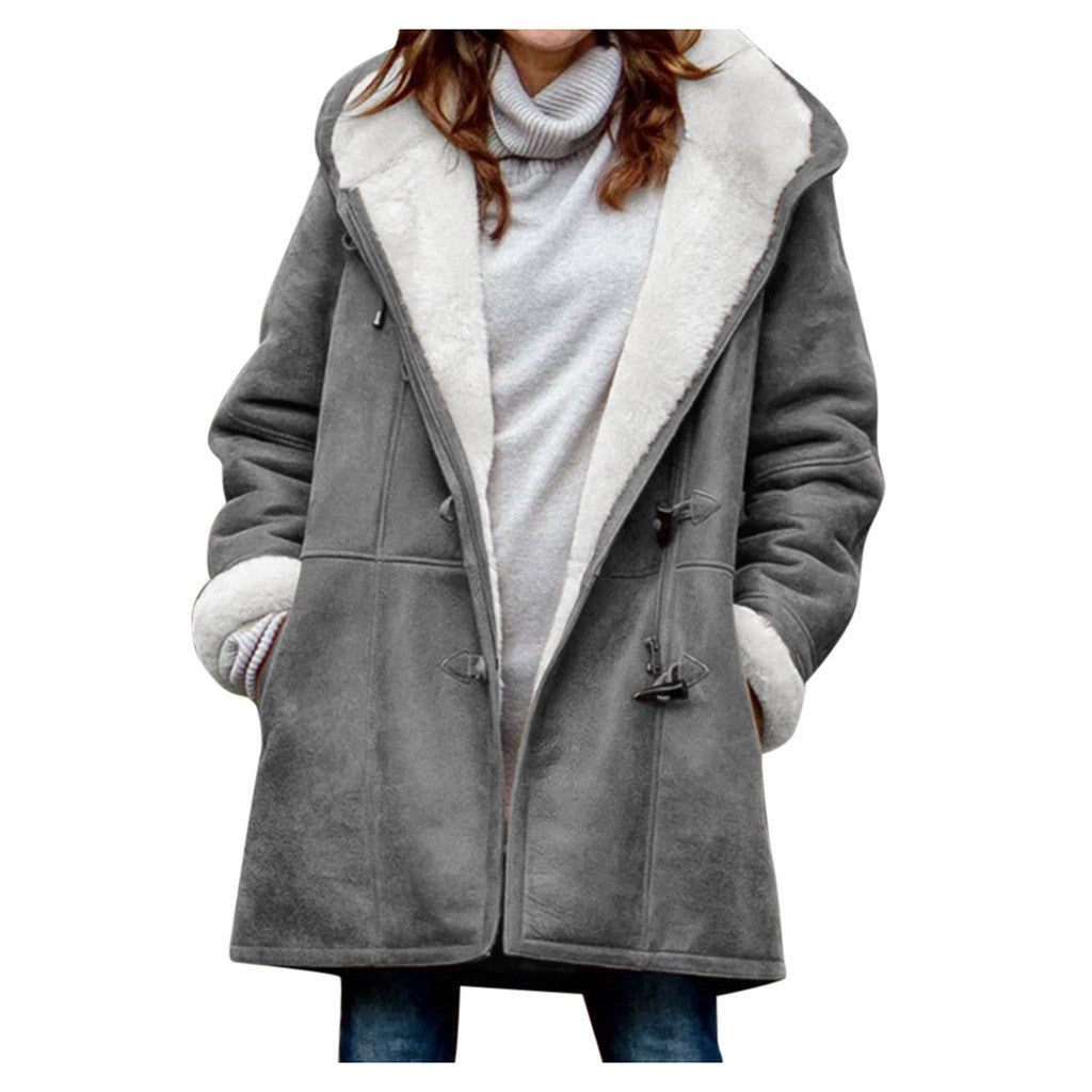 Women's Vintage Winter Coat, gray faux-shearling lining