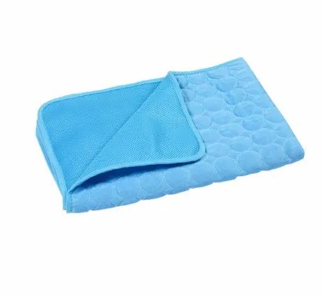 Summer Cooling Pet Sleeping Ice Silk Mat in blue with quilted top