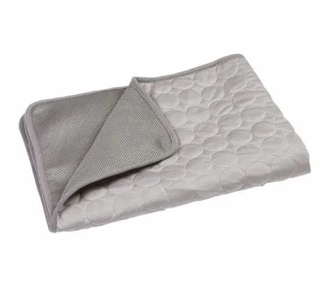 Summer Cooling Ice Silk Pet Sleeping Mat in light grey quilted fabric