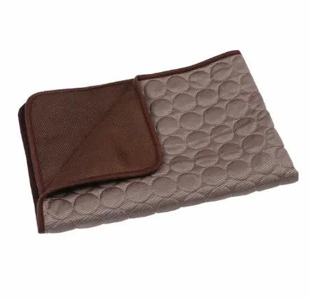 Summer Cooling Pet Sleeping Ice Silk Mat by AdTec, taupe quilted circle pattern