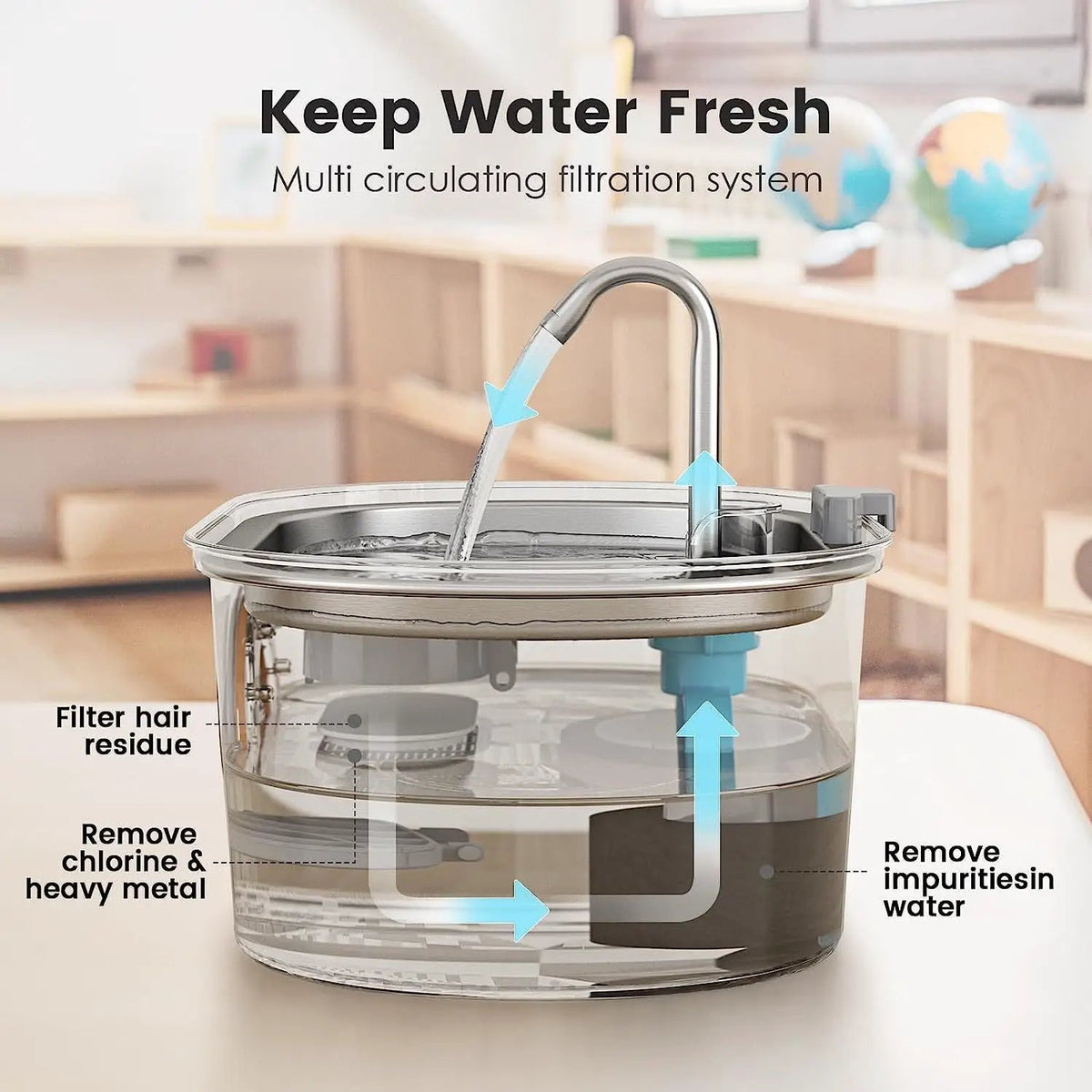 Water Feeder Stainless Steel Pet Water Dispenser by AdTec with clear reservoir