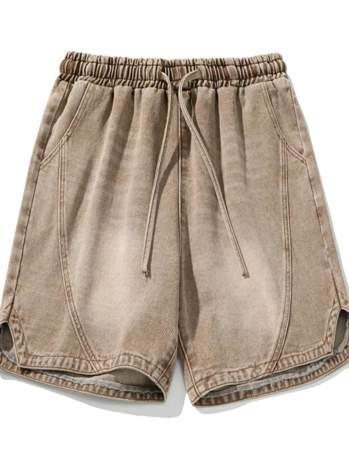 Mens Plus Size Cotton Drawstring Denim Shorts, beige, relaxed fit by Trendsi