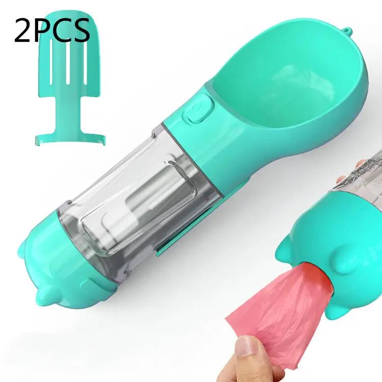 Pet water bottle with feeder bowl and bag storage, turquoise AdTec 2-piece 3-in-1