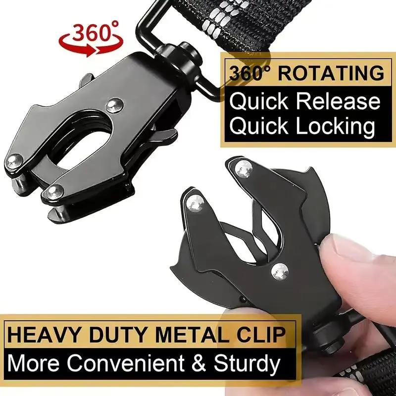 Dog safety belt with frog buckle and rope leash, 360° rotating heavy-duty metal clip