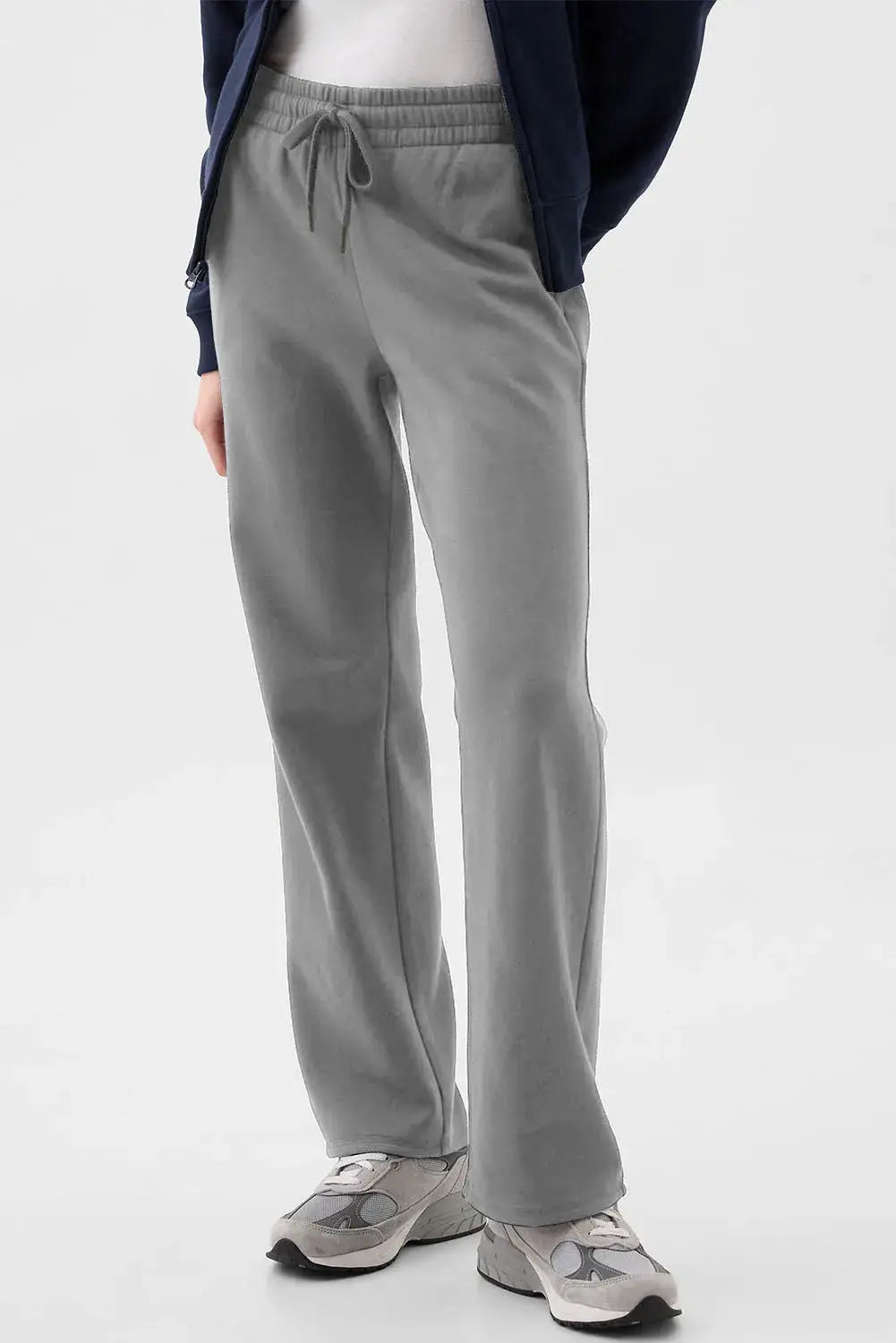 Drawstring pants with pockets, grey joggers with elastic waistband