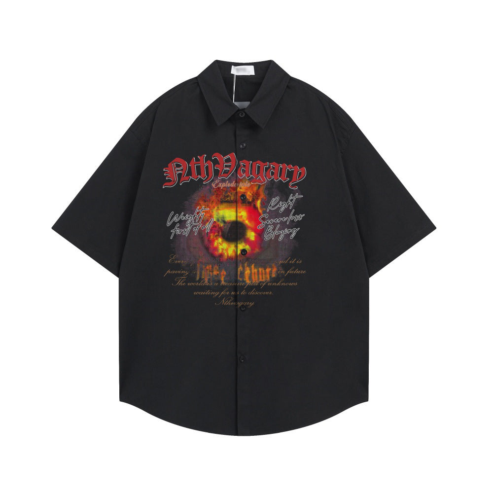 Gothic letter fireball printed short-sleeved shirt, black, by eprolo