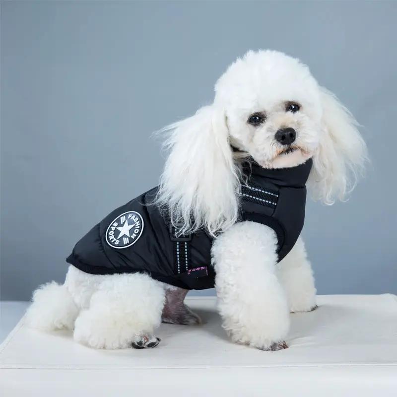 Waterproof dog coat with harness, black, AdTec brand.
