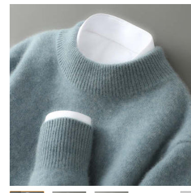 New Men's Sweater by AdTec in soft light-blue knit with ribbed crew neck.