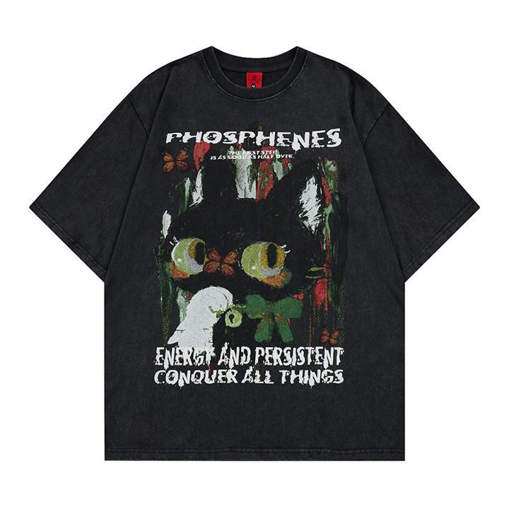 T-shirt à manches courtes imprimé chat