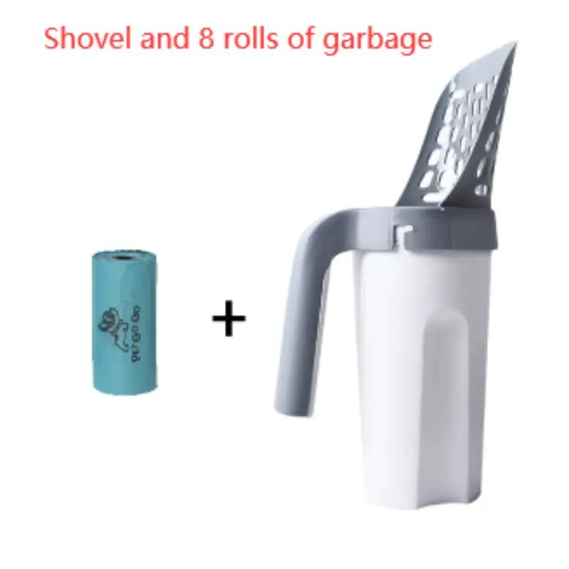 Large-capacity toilet bucket with removable integrated cat litter scoop; AdTec, turquoise bag roll included (2 items)