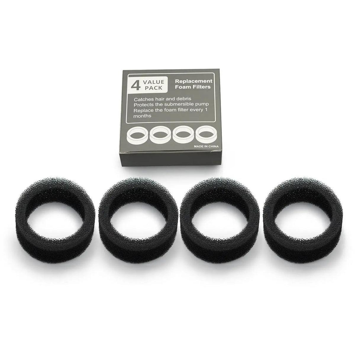 Replacement foam filters 4-pack for pet water dispenser; black foam rings AdTec