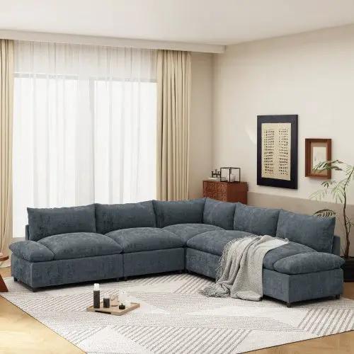 LuneluX_Home – 115.5" Modular Deep Gray Sectional Sofa with Storage &