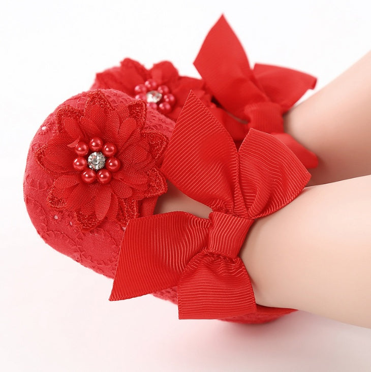 Zapatitos de bebé de mujer de encaje Floret, zapatitos de bebé de suela blanda, zapatitos para caminar, zapatitos de princesa