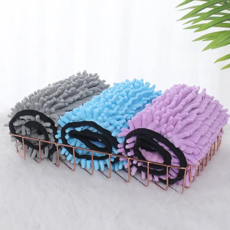 Set of 3 pet microfiber bath towels for dogs and cats in gray, blue, lavender