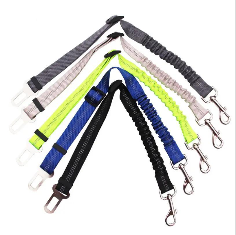 Adjustable dog car seat belt set by AdTec with reflective elastic leads in assorted colors (9 pieces)