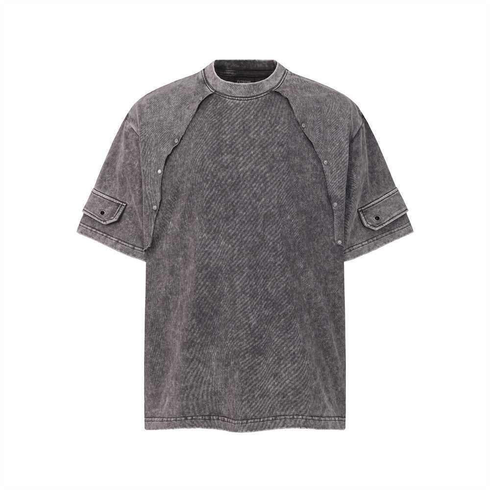 Washed and worn short-sleeved T-shirt by eprolo in charcoal gray